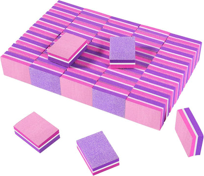 CGBE Nail Buffer (50 Pack), Buffer Block Nail File 100/180 Grit, Mini Nail Buffers Block Sponge Double Sided Nail File for Acrylic Nails Manicure Tools (Pink-Purple)
