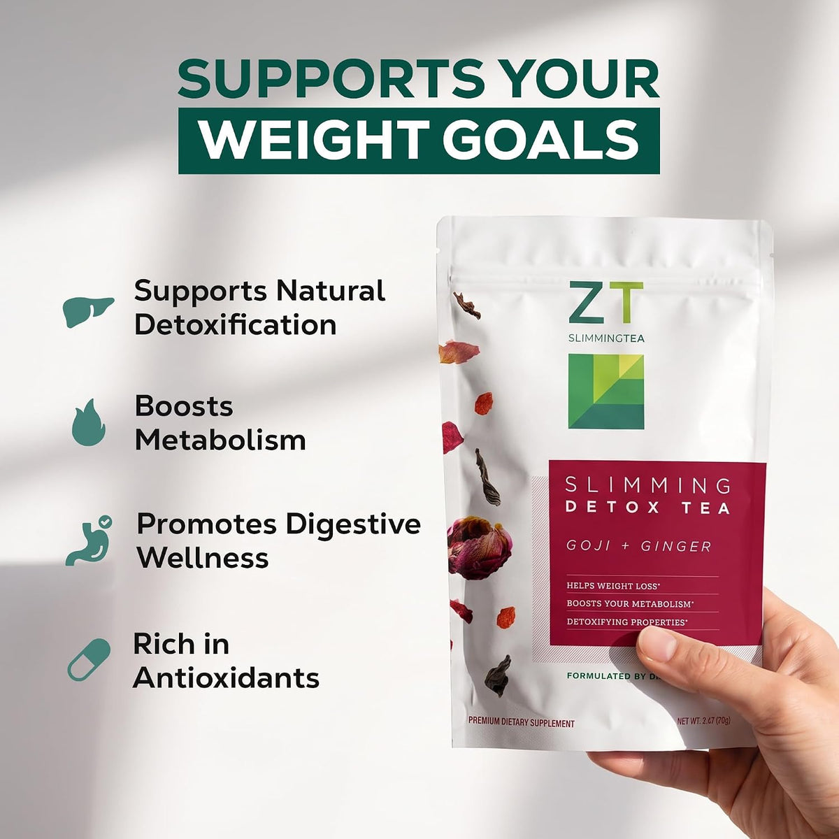 Dr. Zisman ZT Slimming Detox Tea – Goji & Ginger Herbal Blend, 30 Servings