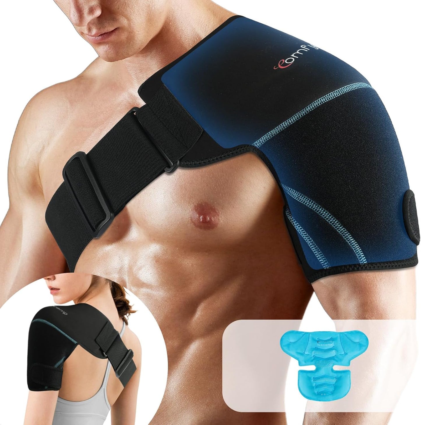 Comfytemp Shoulder Ice Pack Wrap Shoulder Brace, Gel Cold Compression Sleeve for Injuries Reusable Arm Rotator Cuff Pain Relief, Therapy Recovery Items for Men Women, 2 Gel Ice Packs