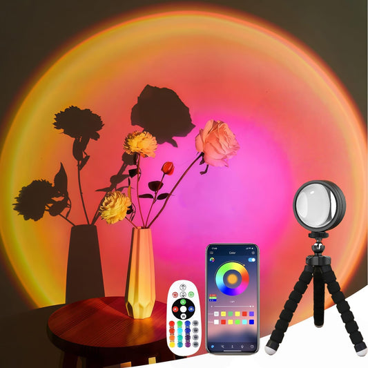 Sunset Lamp Projection, Sunset Night Light Rainbow Projector 180° 16 Color Changing 4 Modes, Vlog, Photography, Decorative, Party Decor, Gift for Women(16 Color) (APP 16 Colors)
