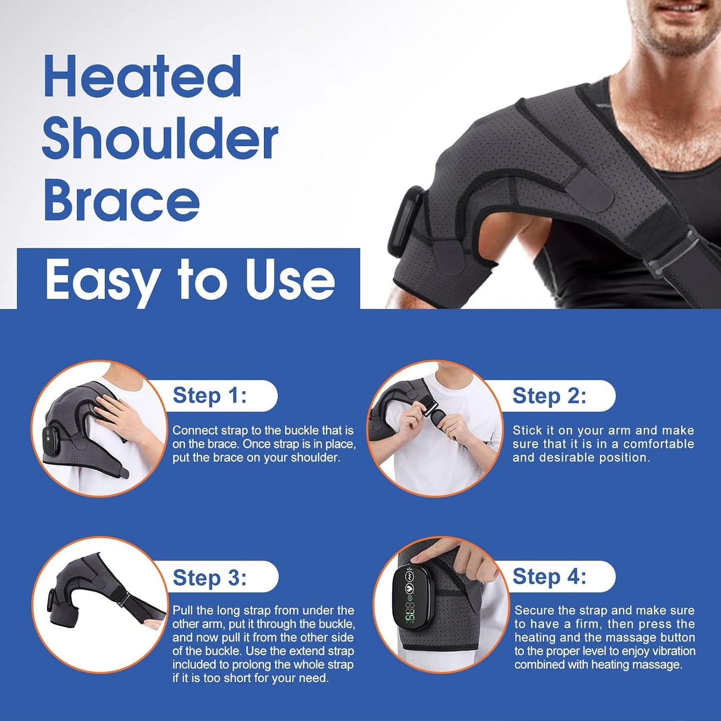 Cordless Shoulder Heating Pad with Massage, FSA Eligible Items List, Heated Shoulder Wrap Massager for Pain, Rotator Cuff Heating Pad HSA Approved Products Only