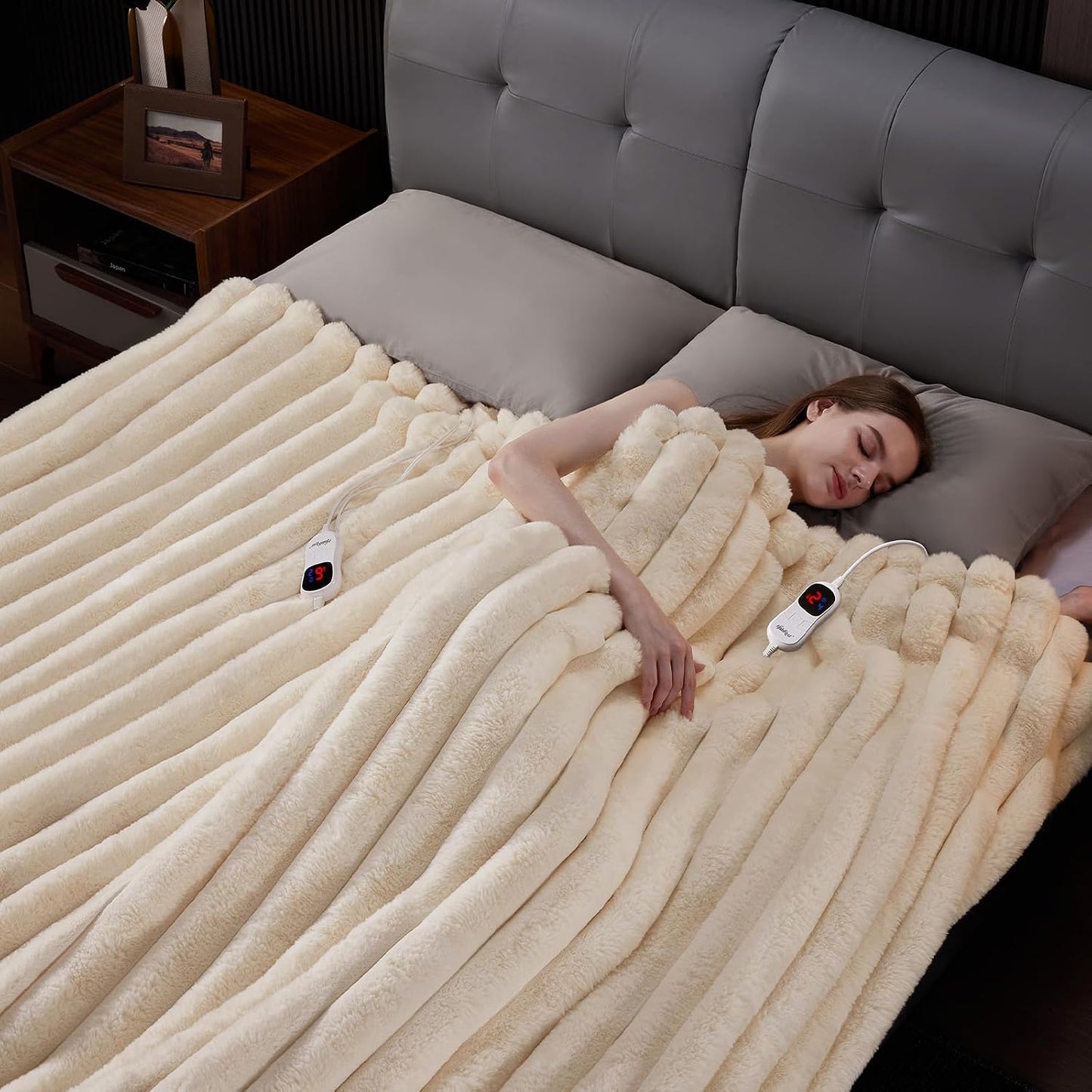 Heated Throw Blanket, Faux Fur Cozy Heating Blanket with Overheat Protection, 1/2/4/6/8 Hours Auto-Off 10 Heat Level, Machine Washable (50x60 Inches, Cream White)