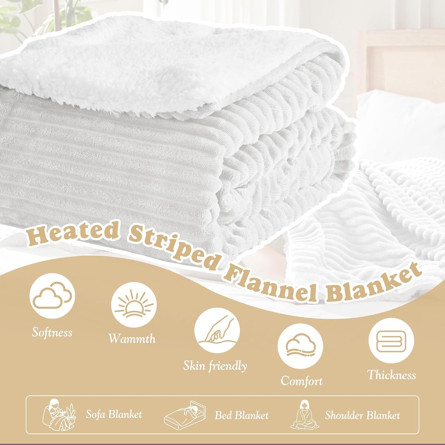 Heated Throw Blanket - Fast Heating 3D Jacquard Electric Heated Blanket, Cozy Heating Blanket with 6 Heating Settings & 4 Hours Auto-Off, Machine Washable, 50"x60", London Grey
