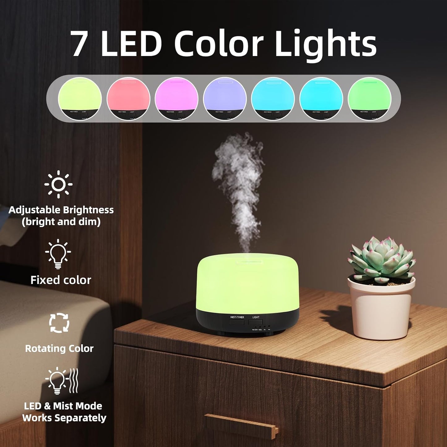 SPLITSKY Aromatherapy Essential Oil Home Diffuser with Remote Control, 300ML Large Room Cool Mist Air Humidifier, 8 Hours Quiet Operation, Timer, 7 Colors LED Night Night，Suitable Home,Yoga.