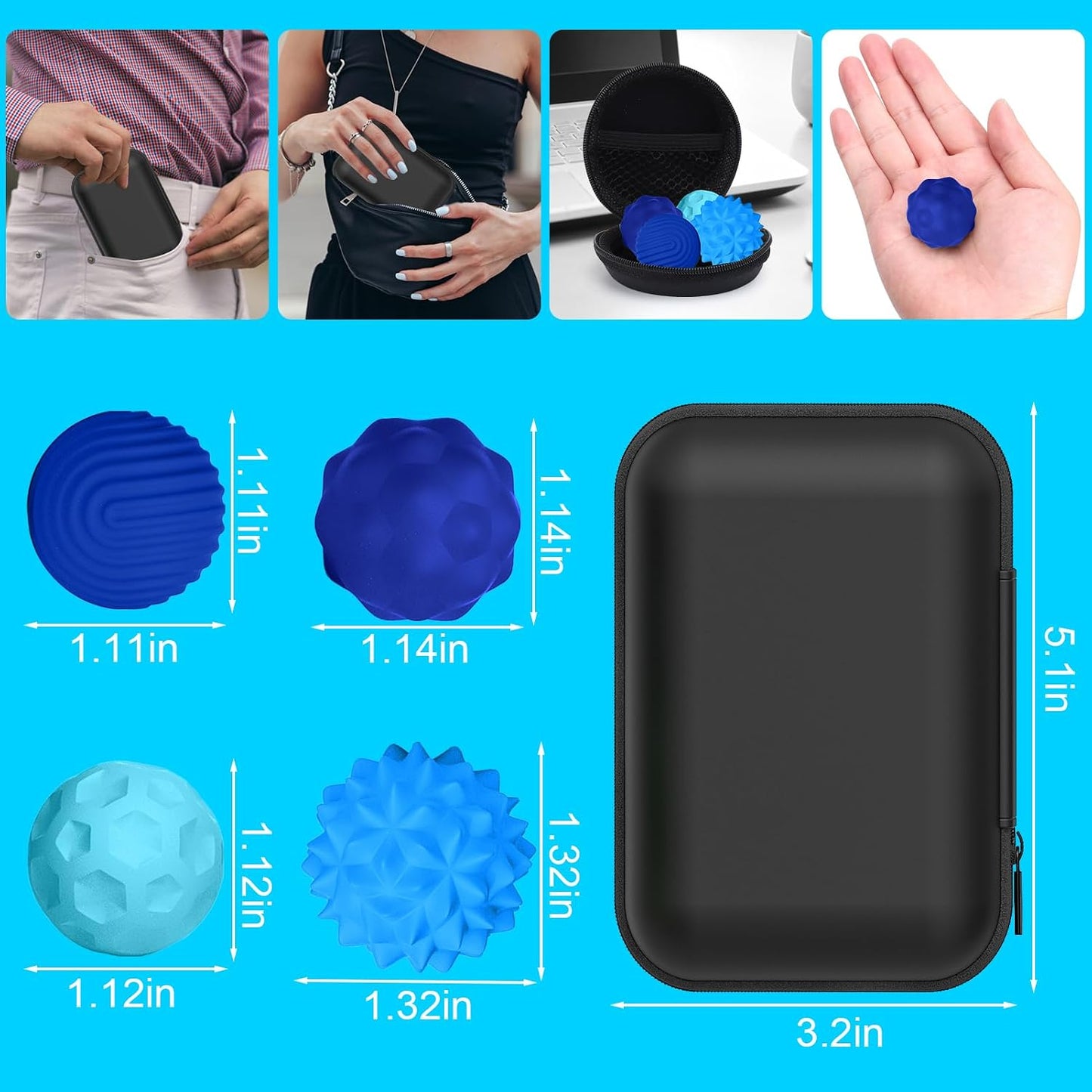 BUSOHA Silicone Fidget Balls - 4 Pack Fidget Toys Adults Sensory Toys Stress Balls for Adults Teens Gifts for Calming,Autism and ADHD Office