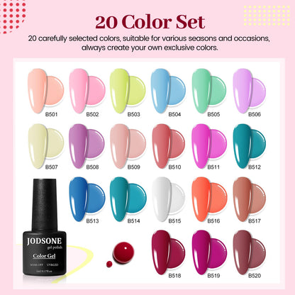 JODSONE Gel Nail Polish Kit 60 PCS with U V Light Soak off Base Top Coat 55 Shine Colors Gel Nail Kit Bright and Dark Brown Wine Red Series Manicure Set for Women and Girls