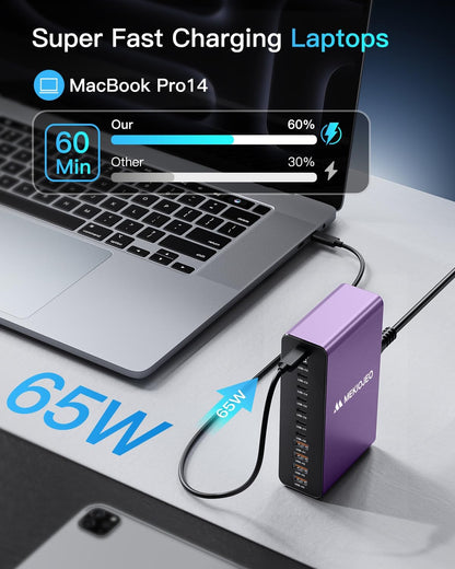 12 Ports Aluminum Alloy MEKIOJEO 380W Charging Station USB C Charger Block