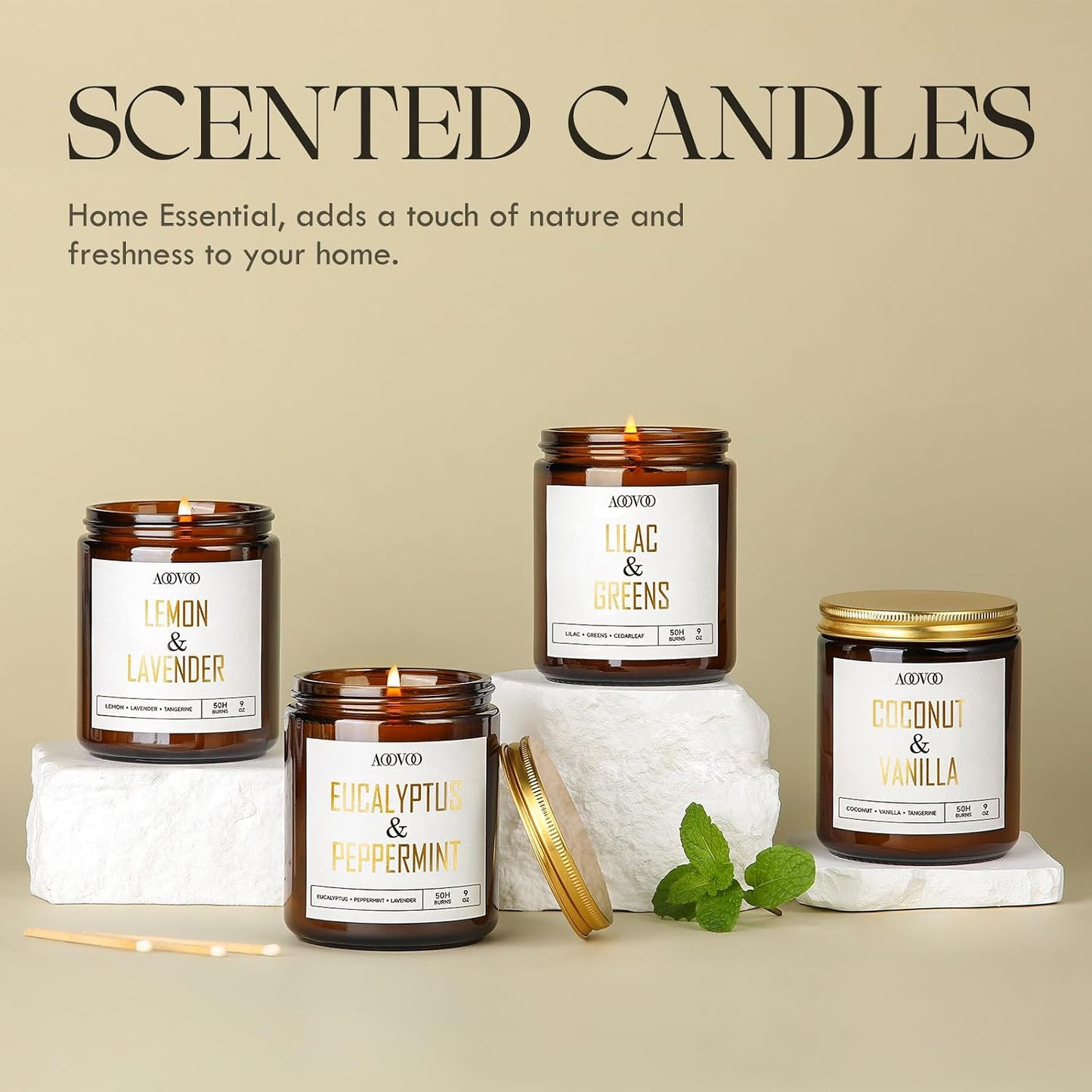 AOOVOO Coconut Vanilla Candles - 9 oz Scented Candles, Aromatherapy Candle, Soy Candle for Home Scented