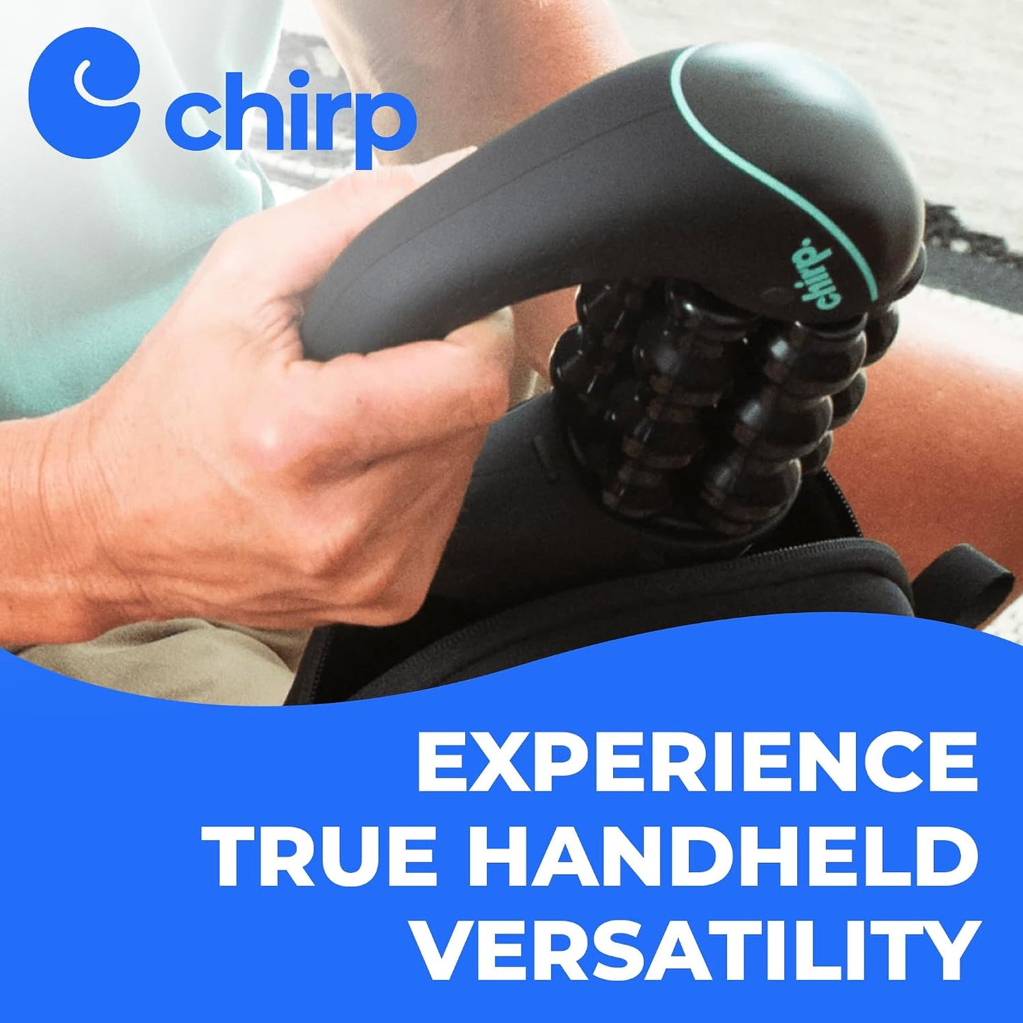 Chirp RPM Rolling Percussive Massager – Deep Tissue Muscle Massager and Back Roller with Hands-Free Base, Rechargeable Leg Massager Roller, 5-Speed Massage Roller Stick for Legs, Foot & Calf Massager