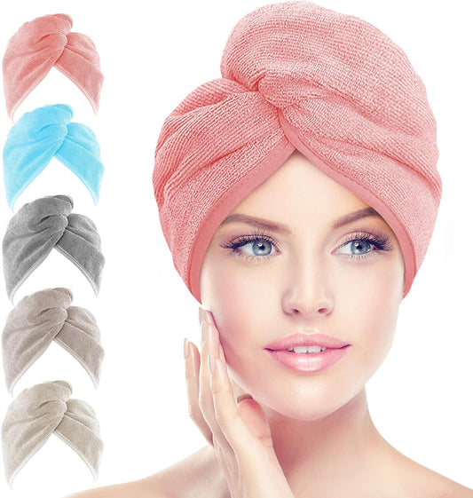 AIDEA Microfiber Hair Towel Wrap, 5 Pack Turbans, Super Absorbent Quick Dry for All Hair Types, Anti-Frizz Accessories for Women, 26"10"