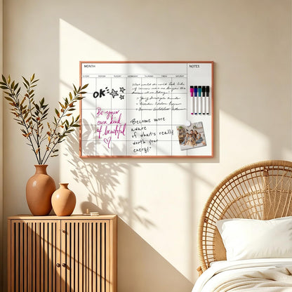 Magnetic Monthly Calendar Whiteboard, 17'' x 13'' Dry Erase Calendar for Wall Office School Home, Gold Wooden Frame