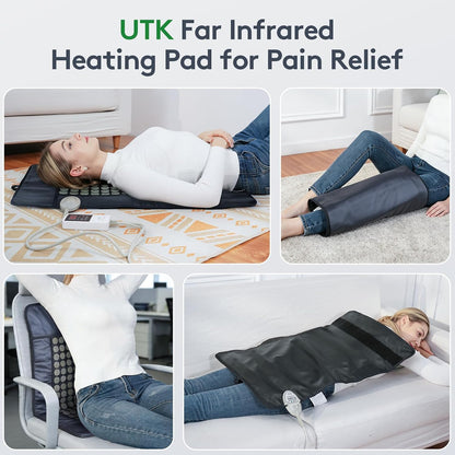 UTK Upgrade Far Infrared Heating Pad for Back, 5X Deeper Pain Relief Pure Jade Heating Pad with 153 Natural Jades, Hotter to 159℉, Weighted Electric Mat with Larger Heat Area, 4H Auto-Off, 31"x 21"