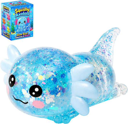 Axolotl Squishy Toy, Cute Glitter Stress Relief Fidget Toy, Soft Squeeze Sensory Toy for Kids Adults, Axolotl Squishy Stress Ball Anxiety Calming Desk Toy Party Favor Handheld Fidget (Yellow)