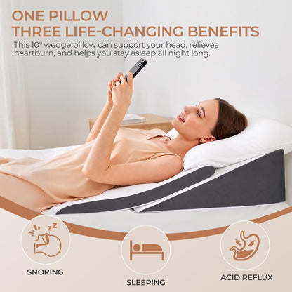 Vekkia Wedge Pillow for Sleep Apnea&Back Pain,Memory Foam Pillow Wedge,2PCS