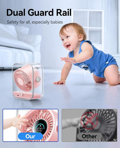 KIMMOO Rechargeable USB Desk Fan, Quiet Table Fan with Turbo Airflow, 100 Speeds, Digital Display, 90° Rotating, Small Battery Desktop Fans for Bedroom Home Office Travel, Black