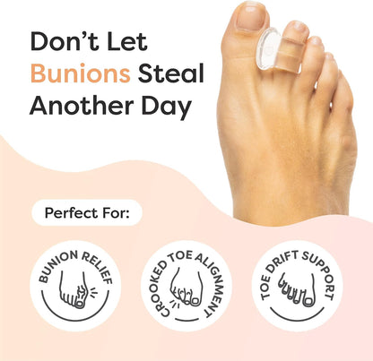 ZenToes Gel Toe Separators for Overlapping Toes, Bunions, Big Toe Alignment, Corrector and Spacer - 4 Pack (White)