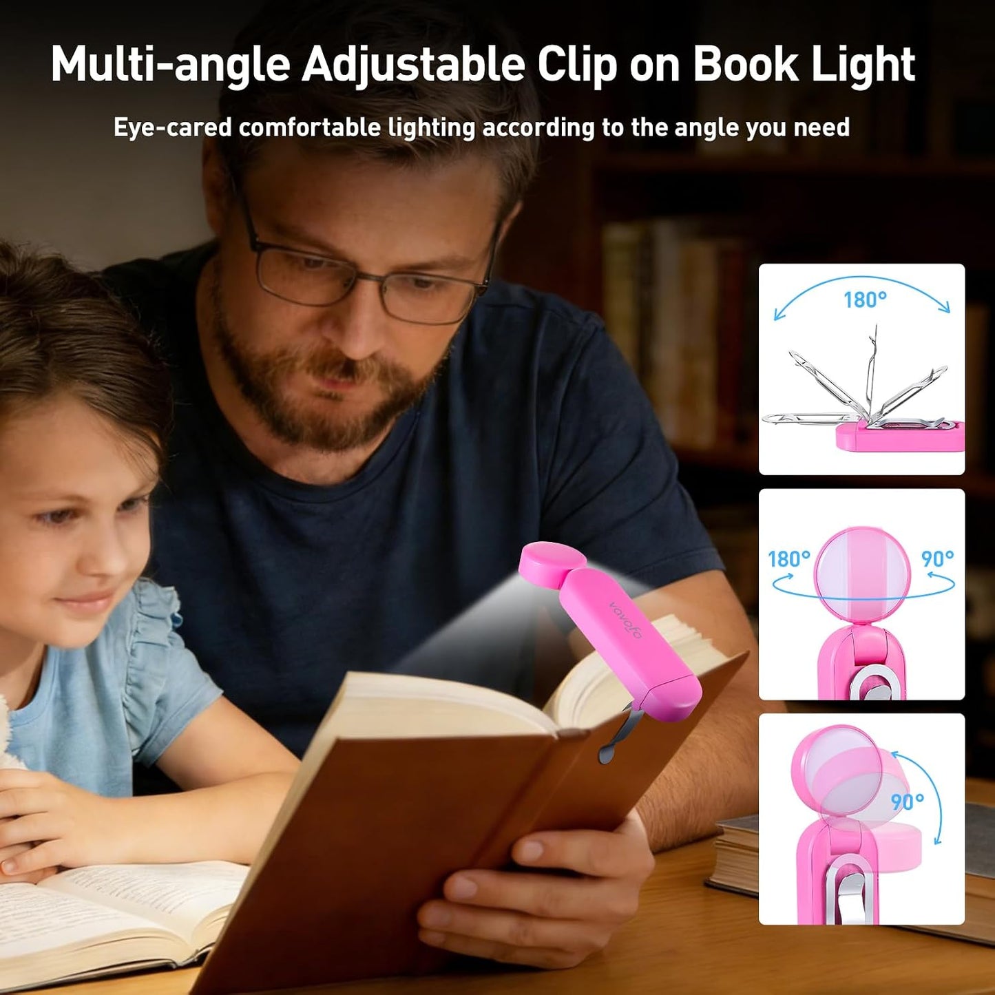 VAVOFO USB Rechargeable Book Light, Blue Light Blocking, Amber Clip-On Bookmark Shaped Reading Light, Eye Care 6 LEDs With 9 Lighting Modes for Bookworms (Grey)