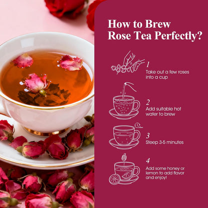 MQUPIN Rose Bud Tea - Dried Red Rose (100% Natural, Pure Flower, Edible Buds, Culinary, Food Grade) - Red Rosebud (90g)