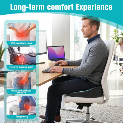 Seat Cushion,Memory Foam Coccyx Cushion for Relief Sciatica,Hip and Tailbone Pain,Seat Cushion with Non-Slip Base for Office Chairs,Wheelchair,Car,Seat Cushions for Long Sitting,Black