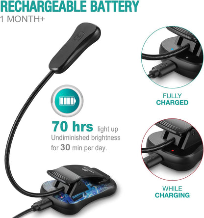 Vekkia Rechargeable Book Light for Reading in Bed, 3 Color x 3 Brightness, Lightweight Reading Light, Up to 70 Hours Lighting, Great for Readers, Travel (Blue)