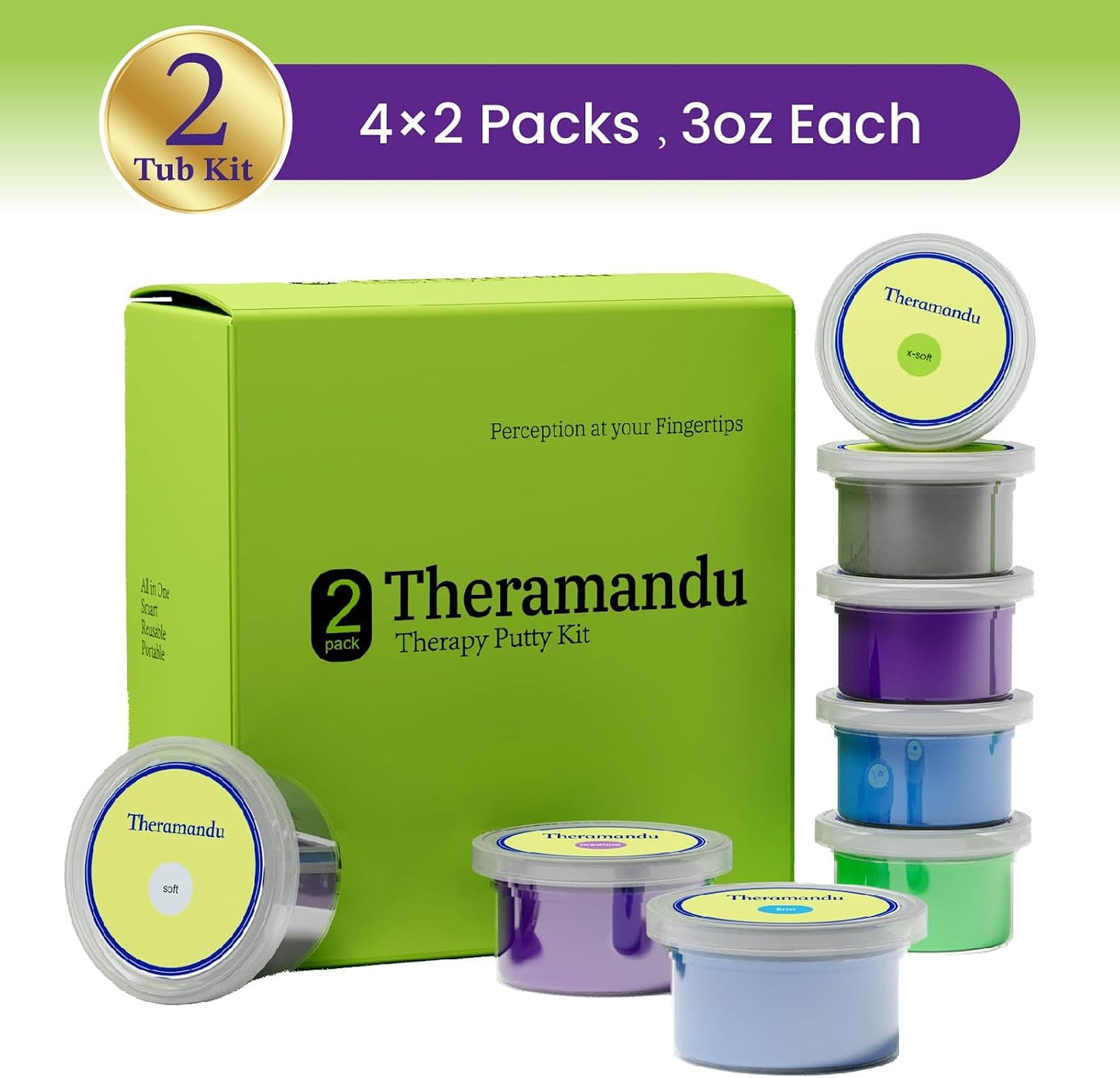 4 Pack Theramandu Therapy Putty Kit (3oz Each) – Hand Putty Physical Therapy for Adults, Sensory Stress Relief & Hand Muscle Strengthening Exercise Therapy Putty, 4 Different Resistances