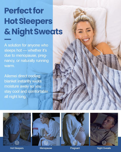Ailemei Direct Cooling Throw Blanket for Hot Sleepers,Double Sided Cold Effect, Lightweight Breathable Summer Bed Blanket for Couch, Transfer Heat to Keep Body Cool Night Sweats,50"x70"