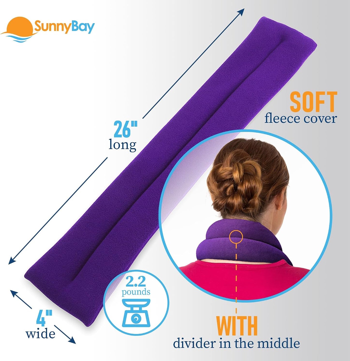 SunnyBay Microwavable Heating Pad for Neck and Shoulder, Heated Neck Wrap, Microwave Heat Pad, Weighted Beanbag Moist Hot or Cold Compress, 2.2 lbs, 26x4 Inches, Navy Blue