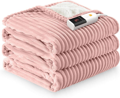 Reaks Electric Heated Throw Blanket, Silky Soft Flannel & Sherpa Heating Blanket Throw with 5 Heat Levels & 3 Hours Auto Off, Warm Gifts for Women Mom Grandma, ETL Certified (50x60 inches, White)