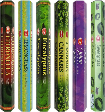 Hem Incense Sticks Variety Pack #23-120 Insence-Sticks (6 Incents x 20 Insense) + Incense Stick Holder with 6 Most Liked Scents Including Patchouli Dragons Blood White Sage Frankincense-Myrrh