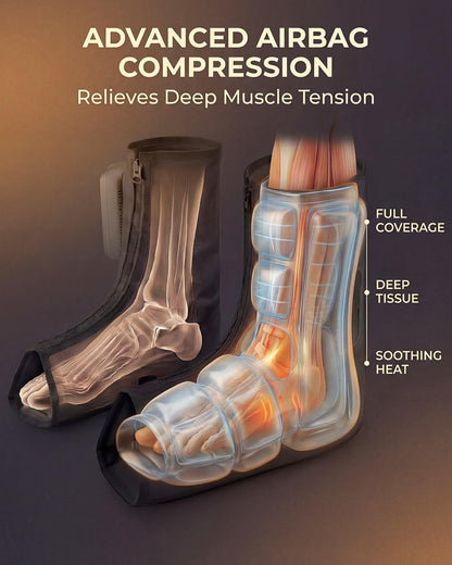 Foot Massager with Air Compression and Heat, Portable Cordless Ankle and Calf Massager with 5 Modes & 5 Intensities, Lightweight Compression Boots for Muscle Relaxation