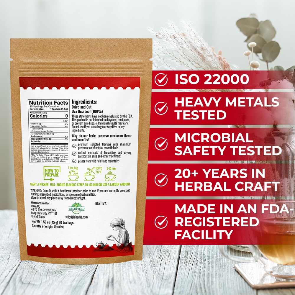 30 Bags Uva Ursi Leaf Tea Herb (Arctostaphylos Uva-Ursi) - 30 Count 1.5g Tea Bags Uva-Ursi