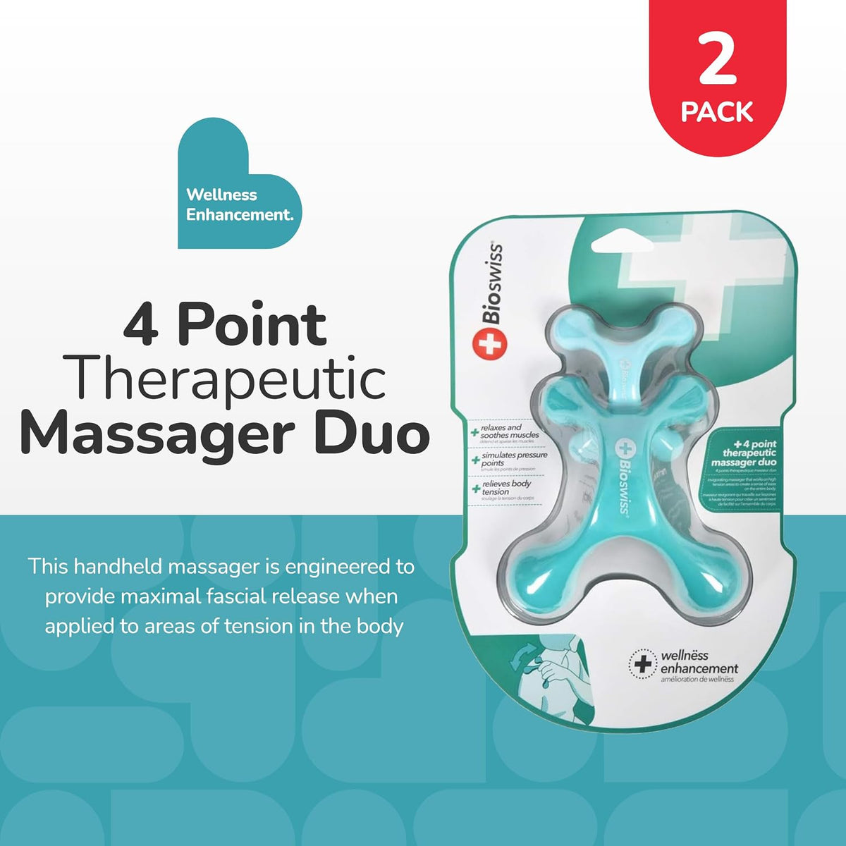 BioSwiss Claw Massage Roller, Handheld Muscle Massager with 5 Rotating Heads for Back, Legs, and Shoulder