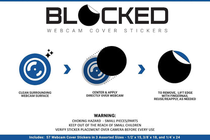 Blocked Original Vinyl Webcam Cover Stickers | Restickable & Stackable Privacy Covers | for All Camera-endable Devices | 3-Sizes | 57 Black Tabbed (Muted Matte)
