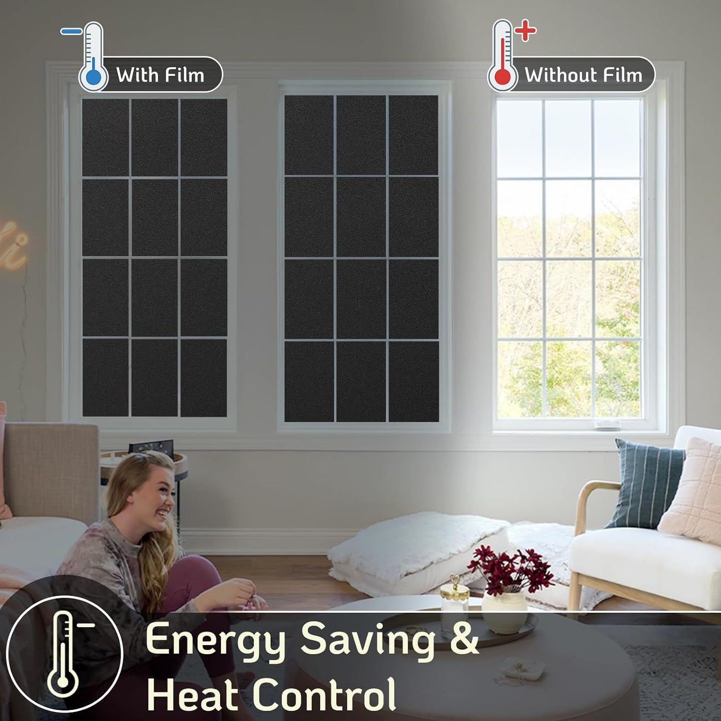 LUTE Blackout Window Film, Window Tint for Home Privacy, 17.5" x 78.7"