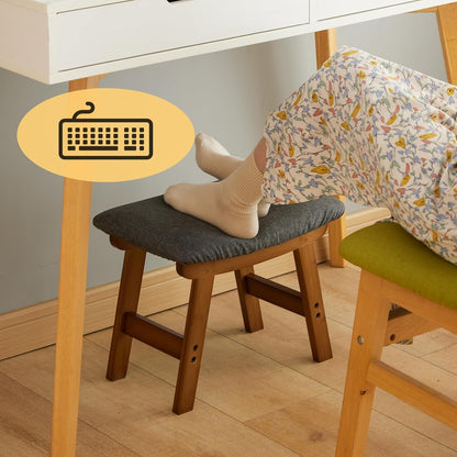 Foot Stool Ottoman Foot Rest Under Desk,Small Stool for Living Room, Bedroom and Kitchen (Brown Legs - Beige Stool Surface)