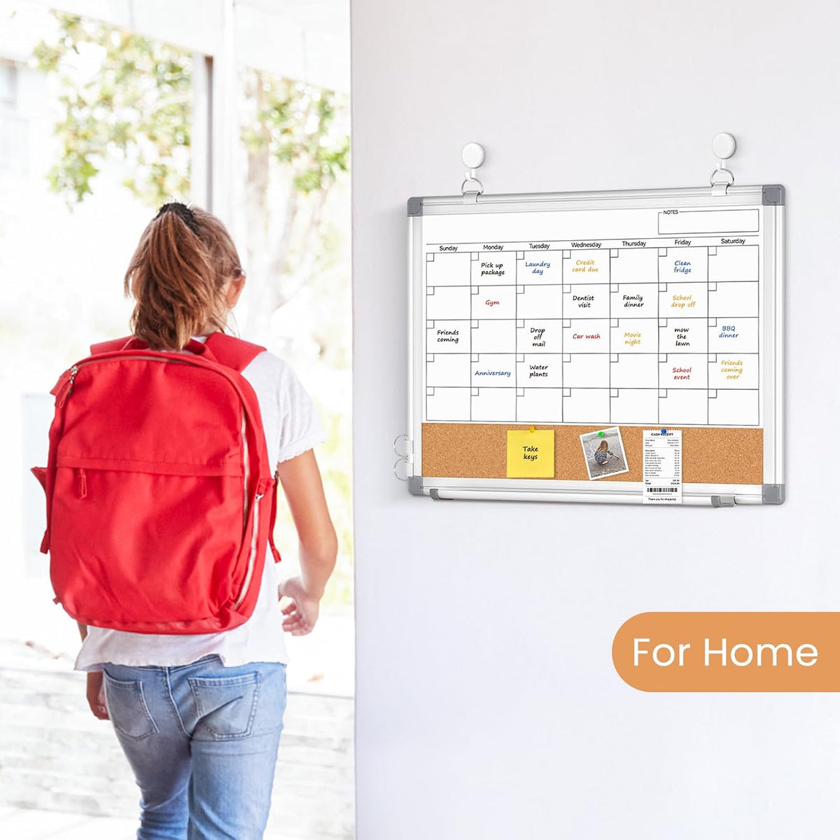 Weekly Dry Erase Calendar Whiteboard for Wall, 24" x 18" Cork Week Planner
