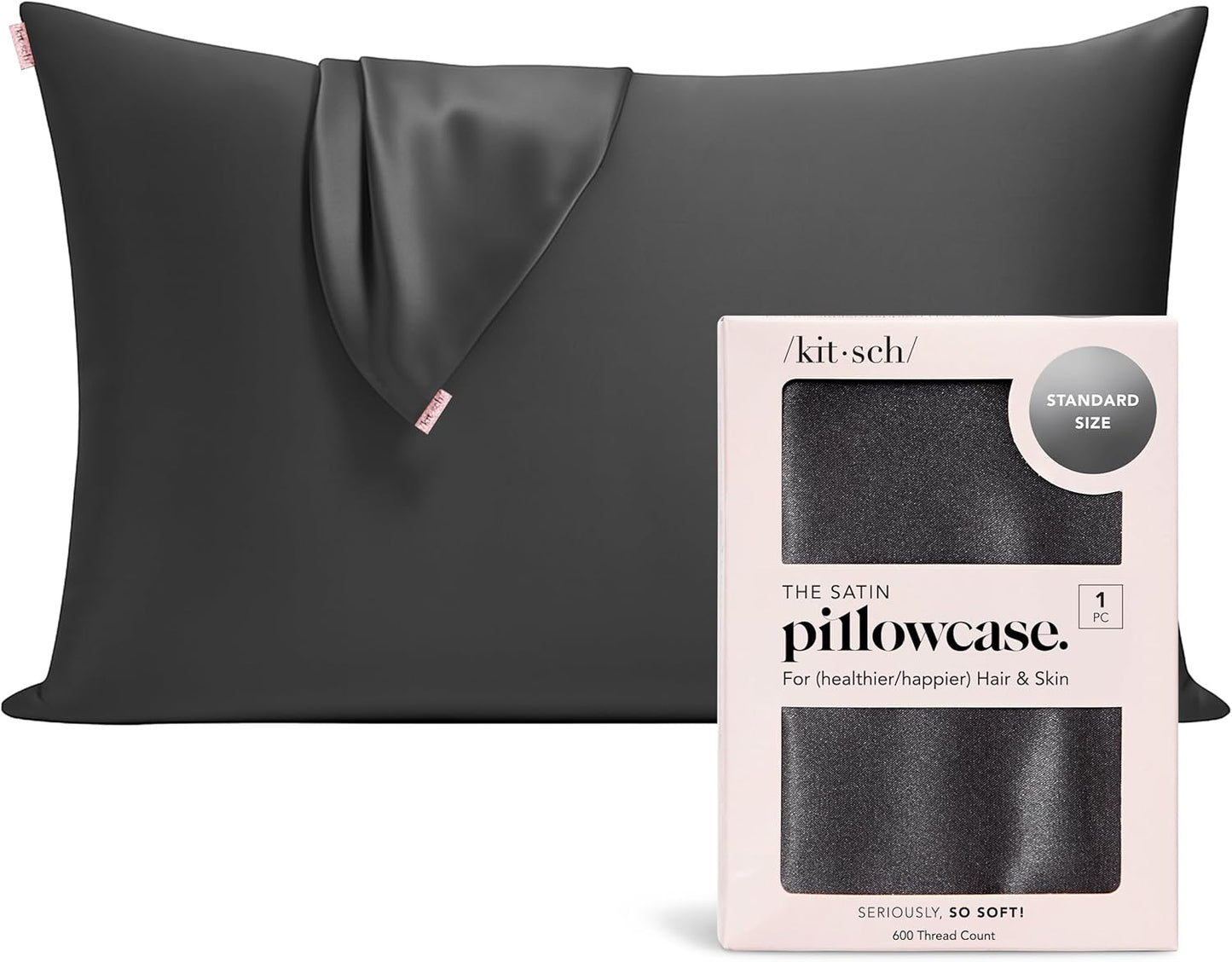 Kitsch Satin Pillowcase with Zipper for Hair & Skin - Softer Than Silk Pillow Cases, Smooth Cooling Satin Pillow Case, Wrinkle-Free, Machine Washable - Pillow Cases Standard Size (19x26) - Blush