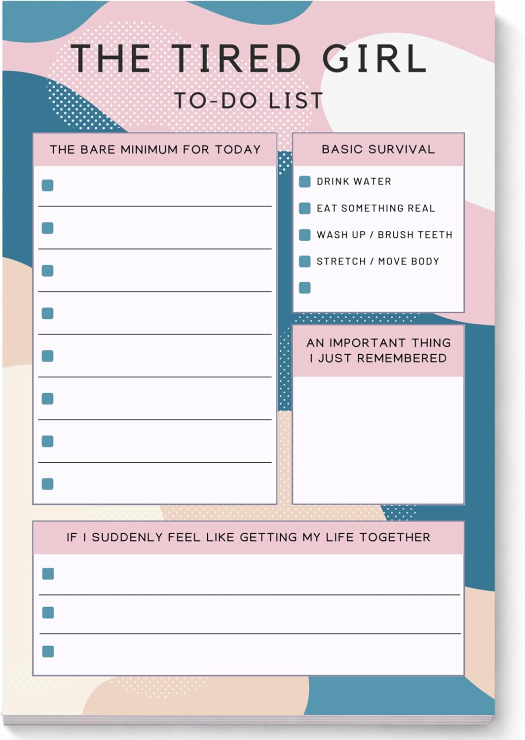 Pink Palm Co. Cute To Do List Notepad, 6x9 Daily Checklist Pad, Aesthetic Productivity Memo Pad, Tear Off Writing Pad for Tasks, Errands & Reminders (The Tired Girl)