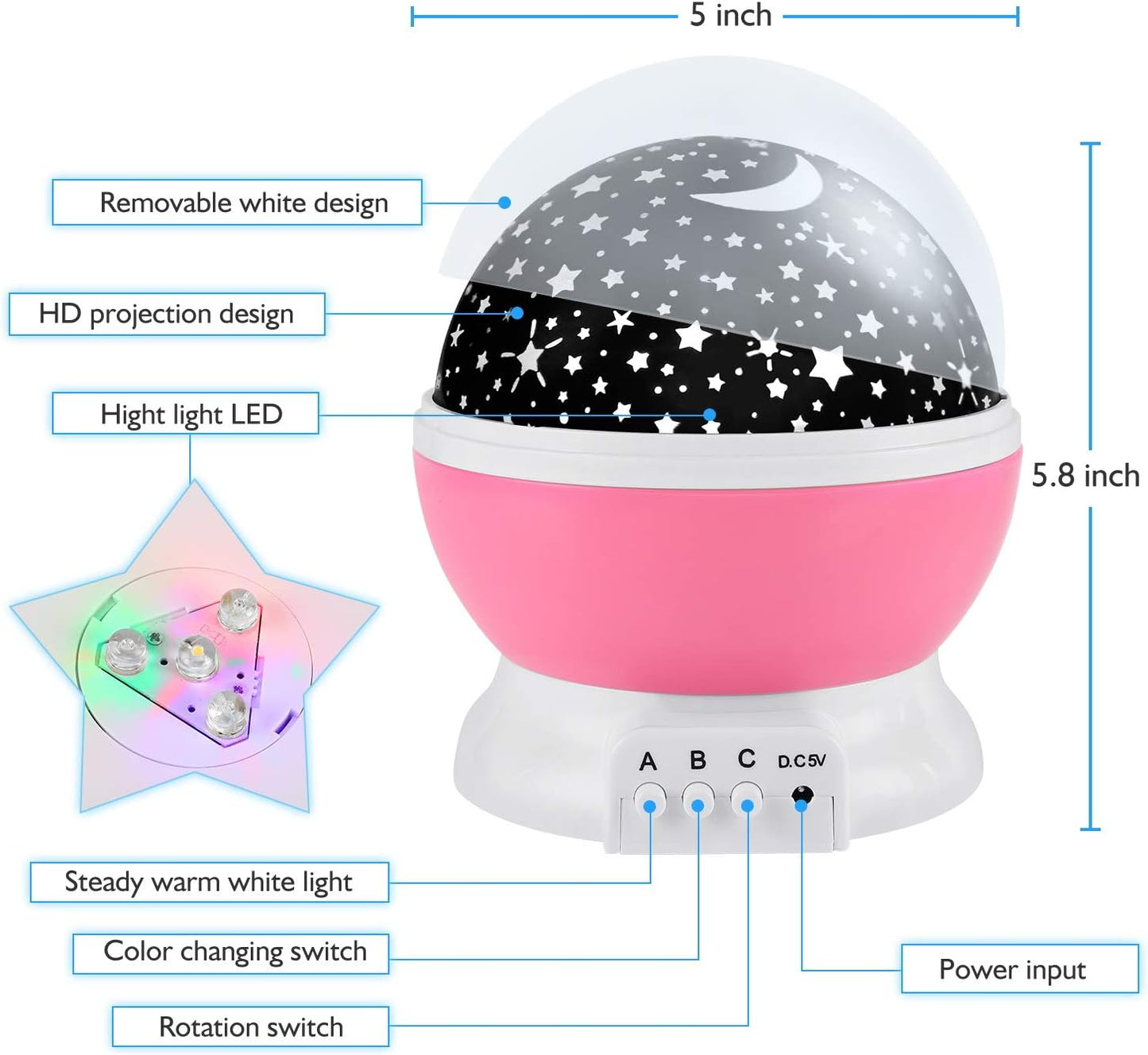 RICTLY Night Light for Kids, Kids Night Light Nebula 360 Degree Rotation - 4 LED Bulbs 12 Light Color Star Projector Changing with USB Cable, Romantic Gifts for Men Women Children