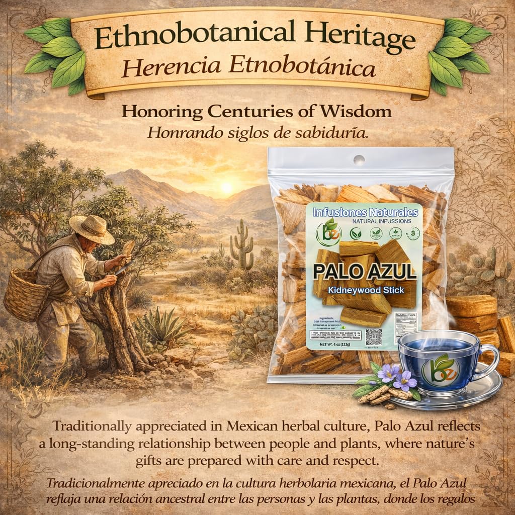 Palo Azul Herbal Tea (4 oz / 113g) – Authentic Kidneywood (Eysenhardtia polystachya) – Visual Blue Fluorescence Infusion – Wildcrafted, 100% Natural, Non-GMO – Makes 40+ Cups – by BEXPERTSUSA