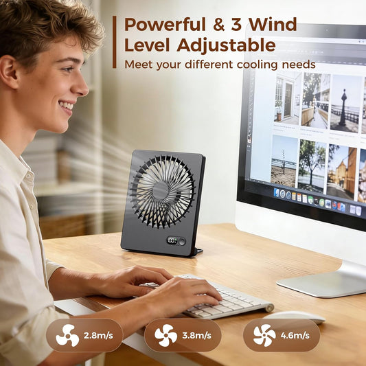 Zuvas Desk Fan Battery Operated Fan Rechargeable 180°Tilt Folding Personal Fan Ultra Quiet Small Portable 3 Speed Adjustable Strong Wind Fan For Office Bedroom Home Desktop Camping (White)