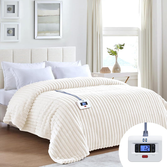 Sealy Electric Blanket Throw Size 50"*60",Super Cozy Faux Fur to Sherpa Reversible Heated Blanket Throw with 6 Heating Levels & 2-10 Hours Auto Off Overheating Protection Machine Washable,Blue White