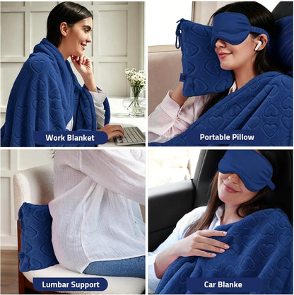 Travel Blanket Pillow,Airplane Blanket Compact with Bag Eye Mask, Ultra-Soft,Warm & Lightweight Included,Travel Essentials for Women & Men, Luggage Sleeve & Backpack Clip 65x40 in, Grey