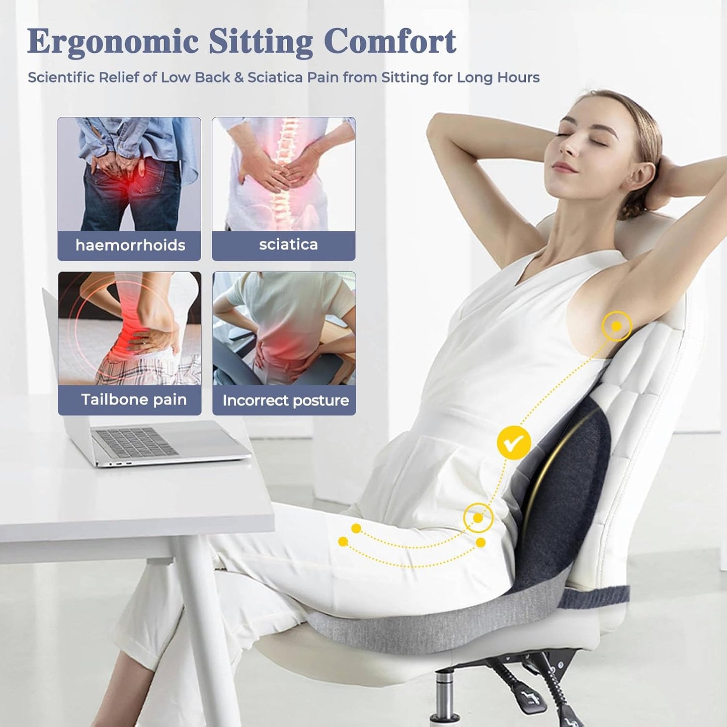 Car Seat Cushion, Memory Foam Driving Cushion with Adjustable Strap, Ergonomic Pad for Car & Semi Truck, Office Chair Cushion for Sciatica & Lower Back Pain Relief, Dark Gray