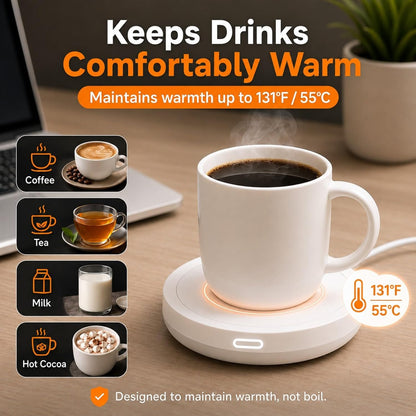 BESTINNKITS White Smart Coffee Auto On/Off Gravity-Induction Mug Office Desk Use, Candle Wax Cup Warmer Heating Plate (Up to 131F/55C)