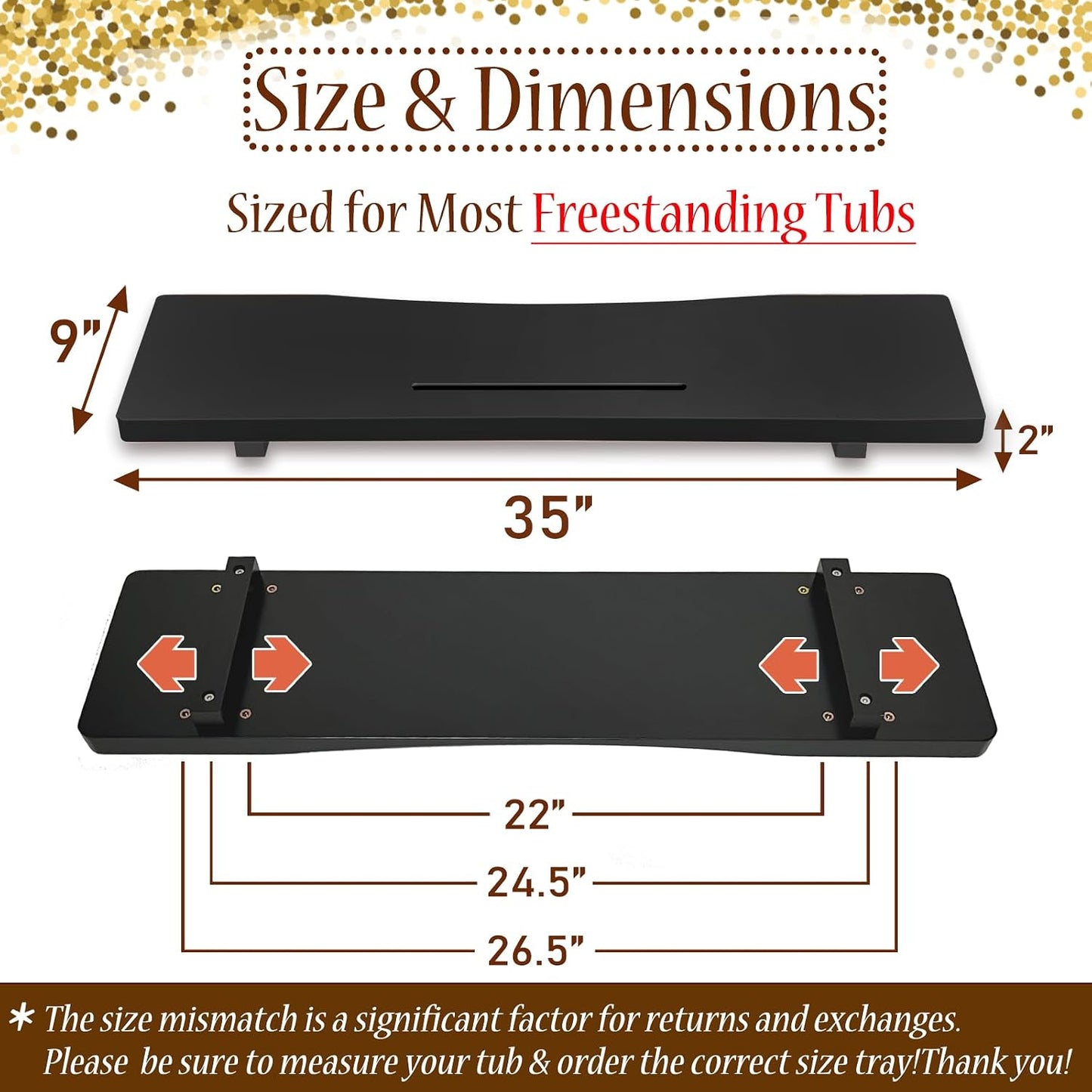 1.2IN Thickened Board Acacia Wood Bathtub Tray Caddy for Freestanding Tub