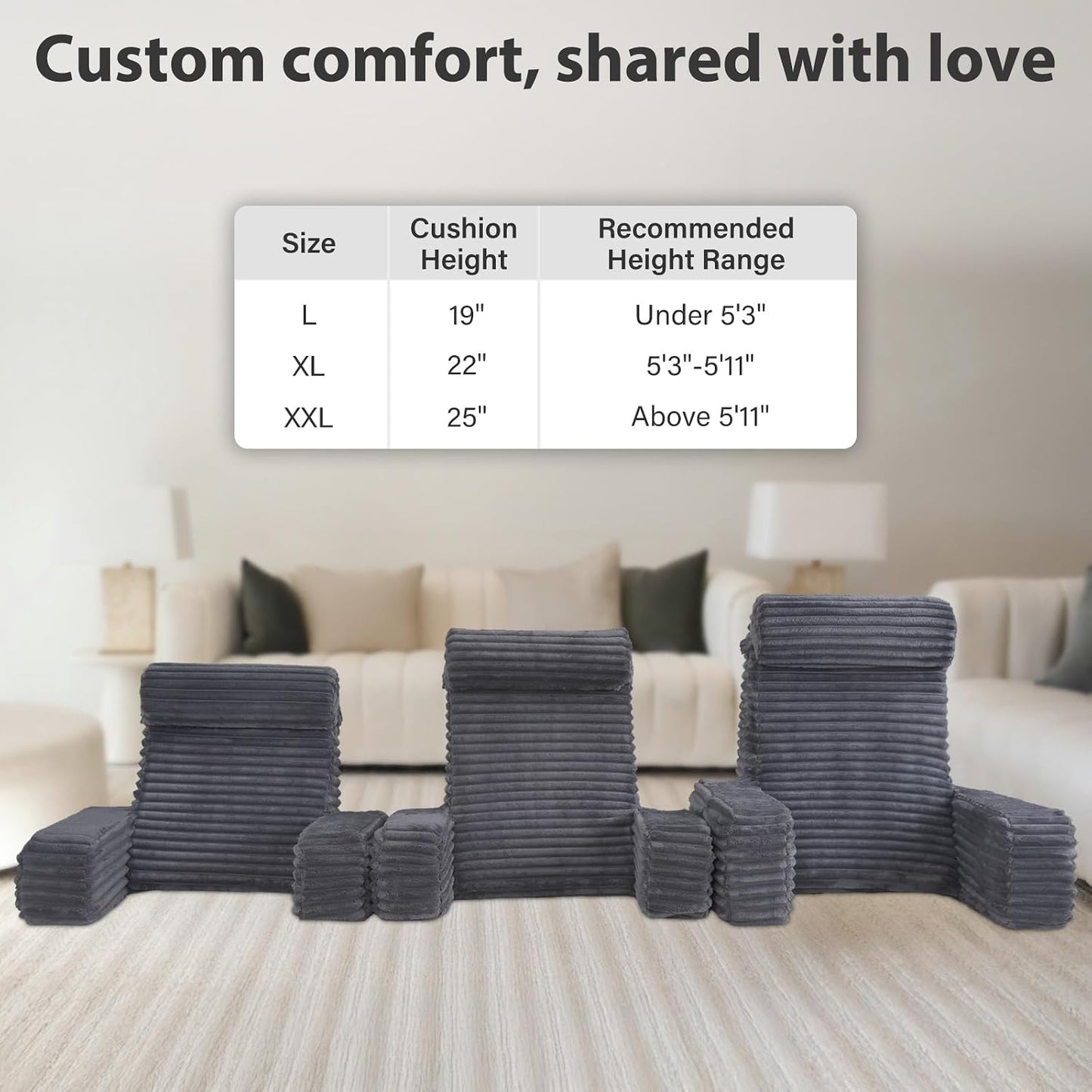ENITYA 22" XL Back Pillow for Bed Sitting Up, Reading Pillow with Armrests & Big Pockets, Soft Back Support Chair, Ideal for Watching TV, Gaming, Nursing, Resting, Post Surgery, Dark Grey