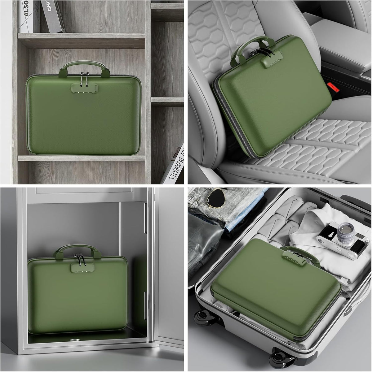 DocSafe Fireproof File Organizer with Lock, Hard-Shell Case Fireproof Document Box with 13 Pocket Accordion File Folder, Portable Home Office Travel Safe Storage for Important Documents Laptop Beige