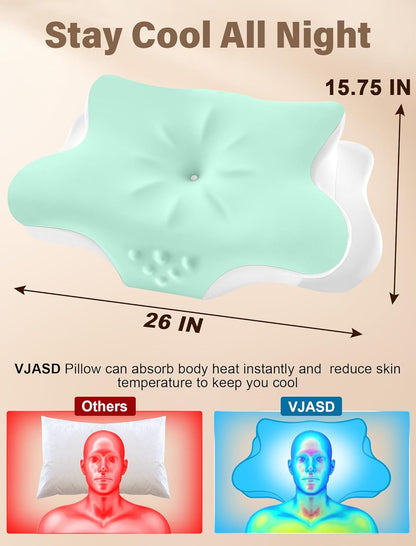 Cervical Neck Pillow for Pain Relief – Ergonomic Memory Foam Pillow for Side Sleeper Contour Orthopedic Bed Pillow for Neck Support with Cooling Cover – Ideal Christmas Birthday Gift for Women Men