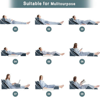 Yojoker 6pcs Orthopedic Bed Wedge Pillow Set for Sleeping, Post Surgery Foam for Body, Back and Leg Pain Relief Comfortable & Adjustable Support Pillows-Anti Snoring, Heartburn